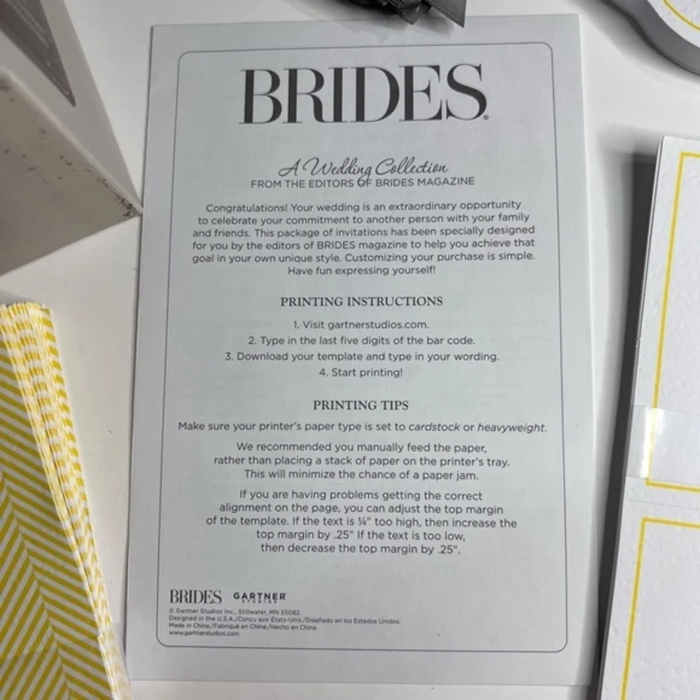 Wedding Bride & Groom Yellow & White Invitation Decoration Set New 6 Items